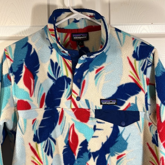 EXC Patagonia 2016 Fleece Synchilla Snap-T Feather Dance Channel Blue Women’s L - Picture 5 of 15